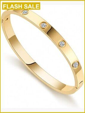 18K Gold Plated Titanium Steel Cuff Bangle Bracelet Cubic Zirconia Friendship